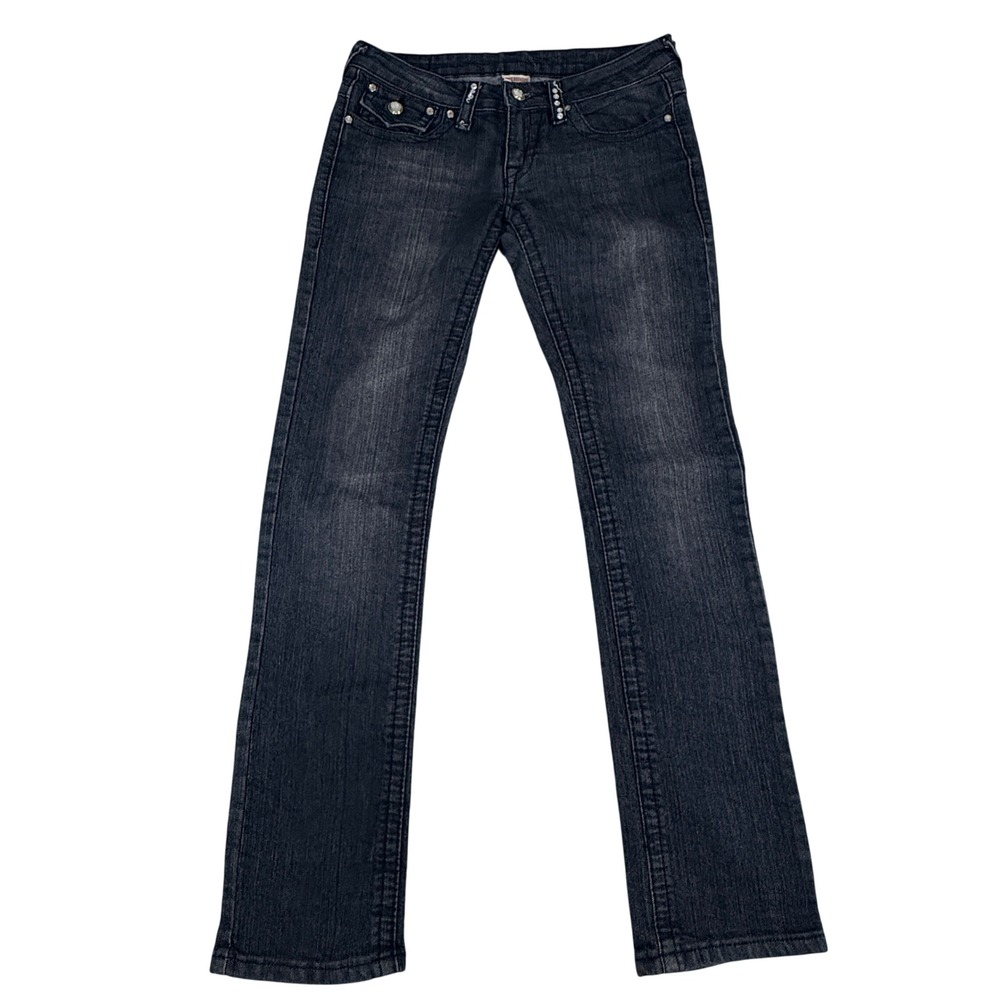 True Religion Jeans Women 27 Black Dark Wash Rhinestone‎ Crystal Bootcut